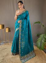 Matka Silk Sky Blue Festival Wear Embroidery Work Saree